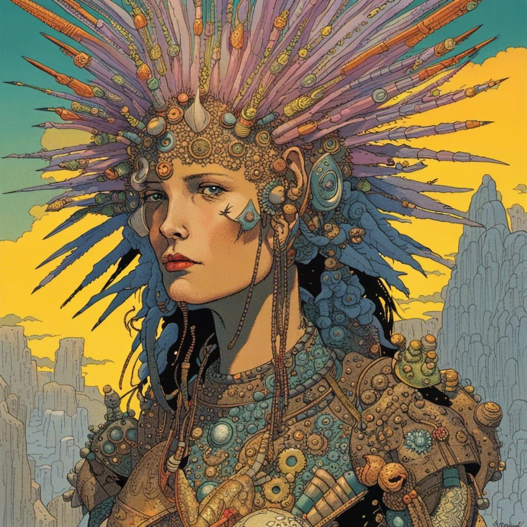Punk Shaman Angel Portrait in Moebius Style