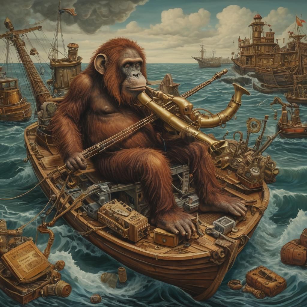 Orangutan Serenade: A Surreal Oil Painting