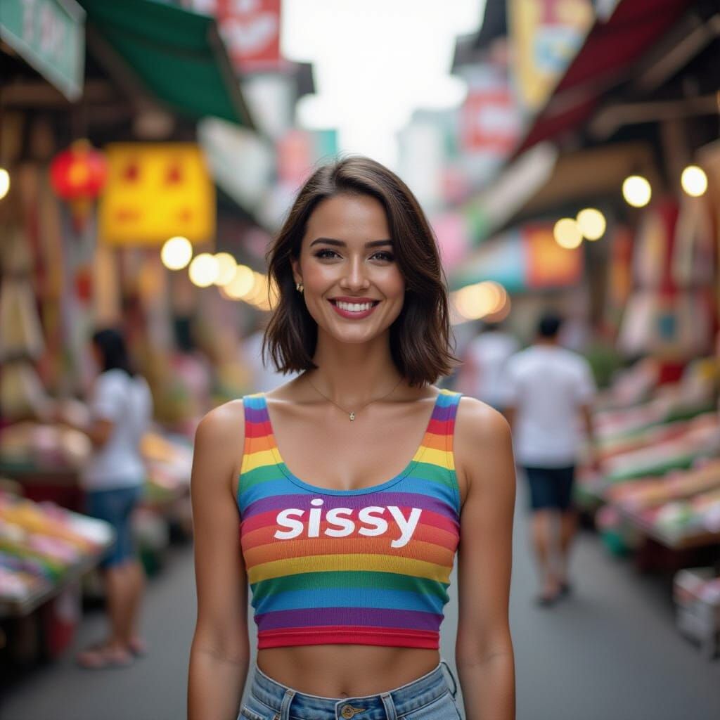Person in Rainbow Top at Thailand Market