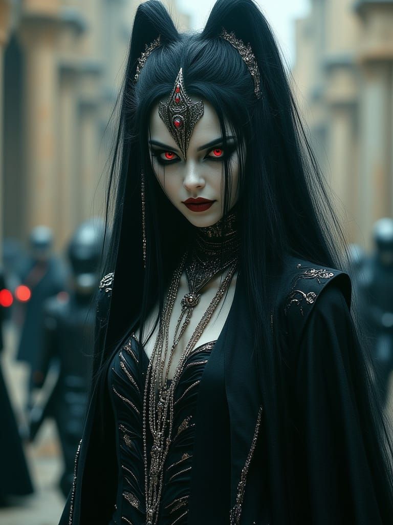 Gorgeous Demoness in Ancient Temple, Dark Fantasy Style