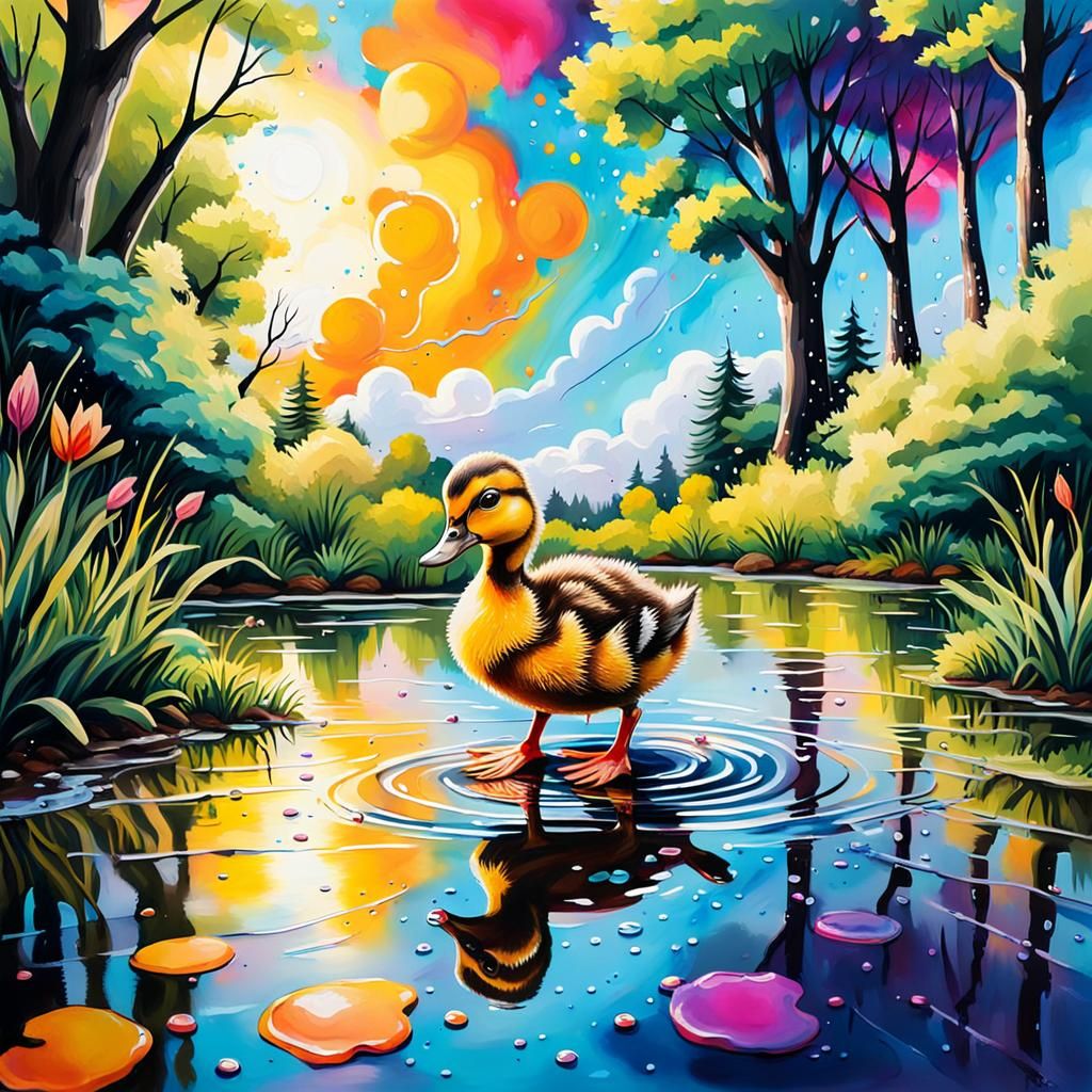 Duckling Street Art Portrait in Splash Art Style