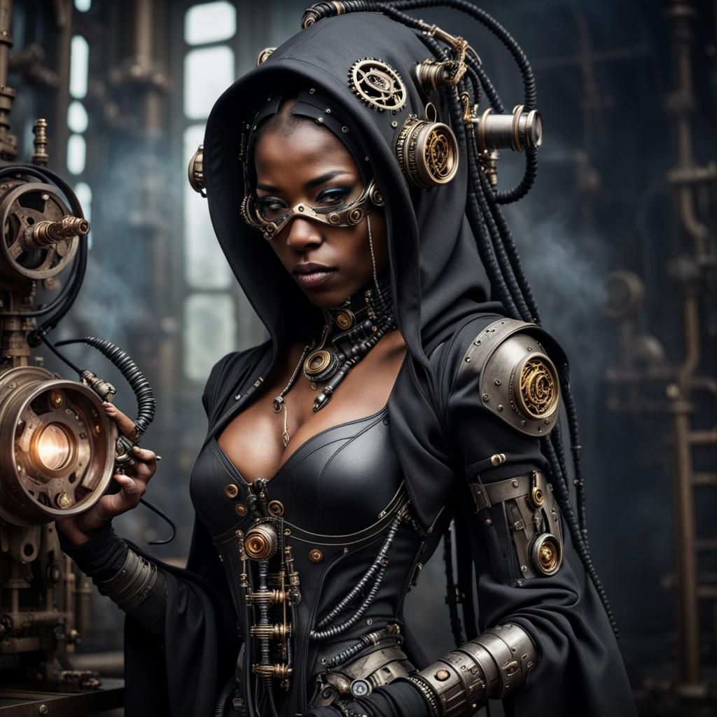 Cybernetic Priestess with Steampunk Engine
