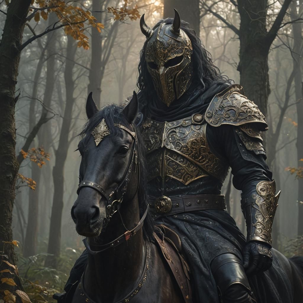 Headless Knight in Misty Forest, Digital Art