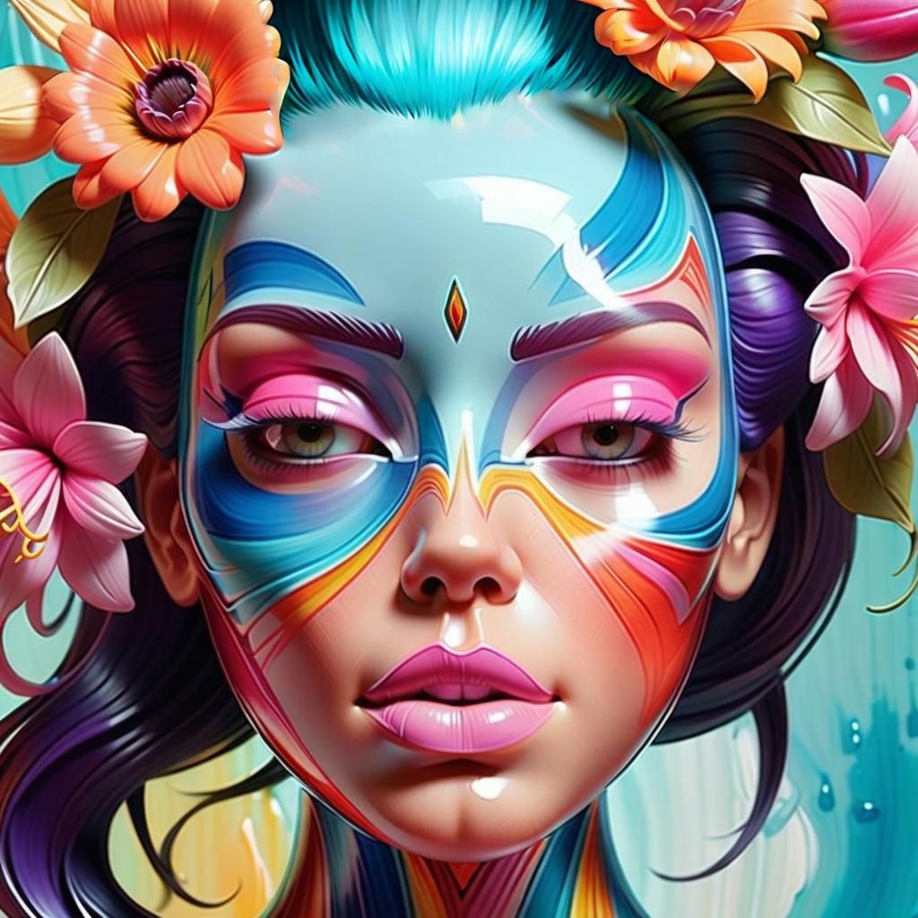 Human Head with Bluish Hair, Splash Art