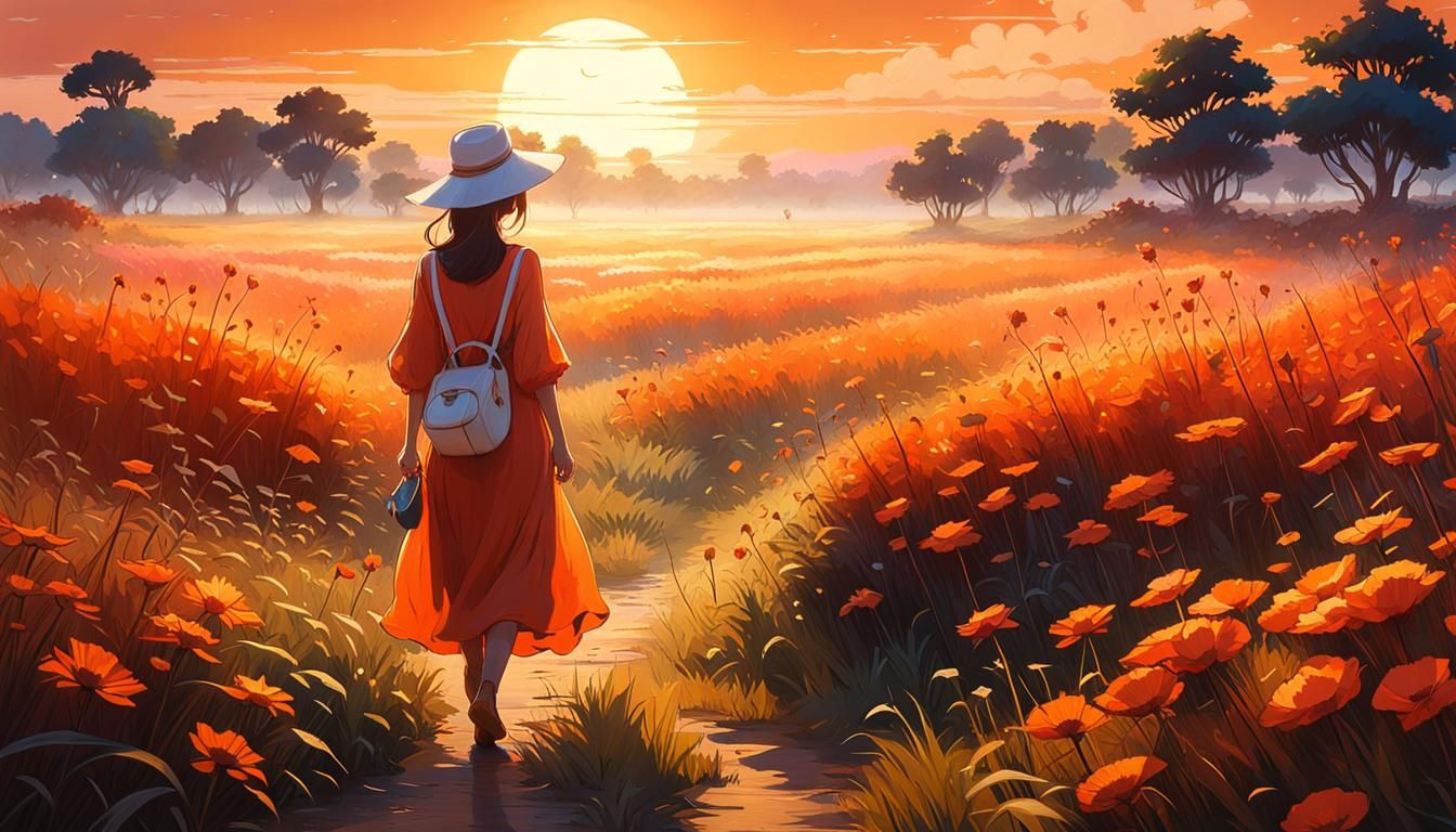 Lady in Orange Countryside