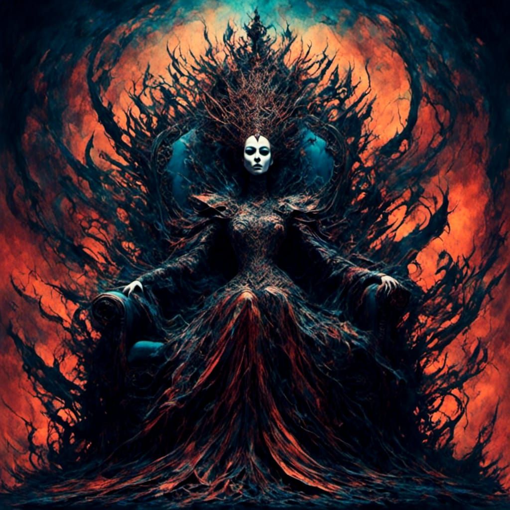 Psychedelic Queen on a Throne in Space