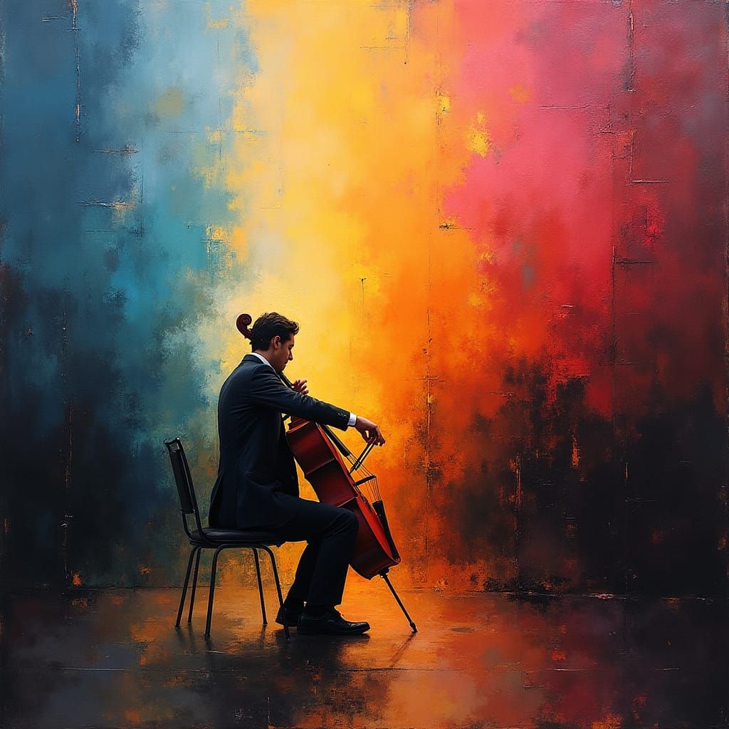 Abstract Cellist in Concert Hall, Rothko Style