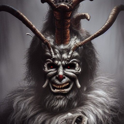Enigmatic Krampus Rendering in Surreal Horror Style