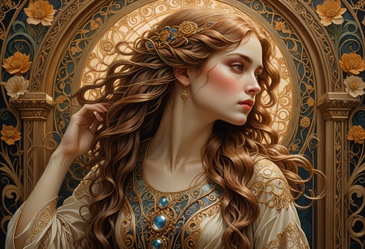 Art Nouveau Woman Portrait in Falero Style