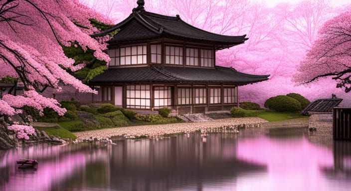 Minka House with Cherry Blossoms in Japanese Style