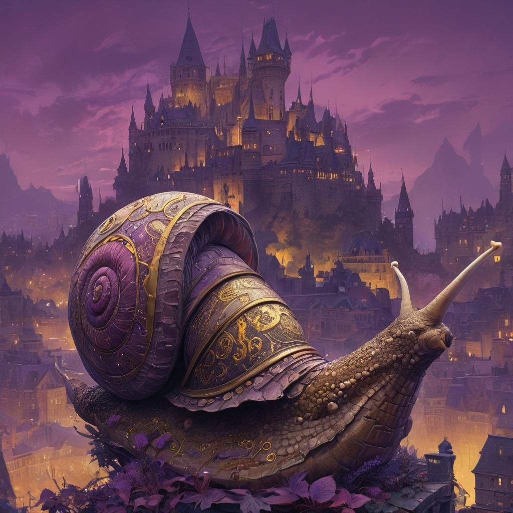 Giant Snail City in Dark Fantasy Style