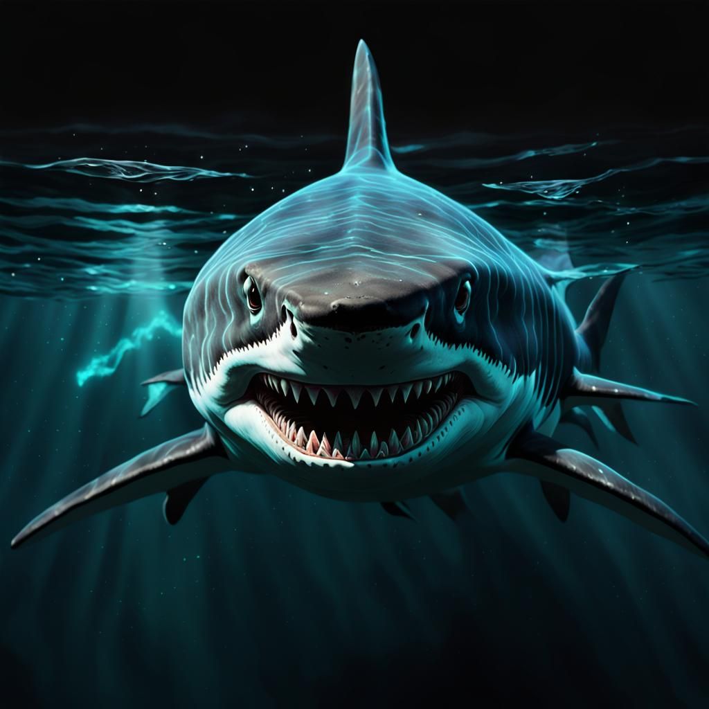 Eerie Shark Glides Silently in Dark Fantasy Art