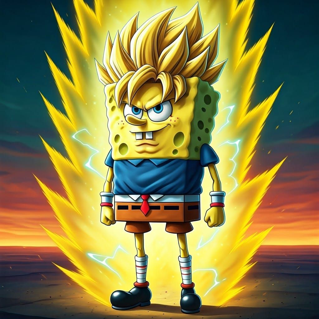 Spongebob Squarepants as Super Saiyan 4 Fusion