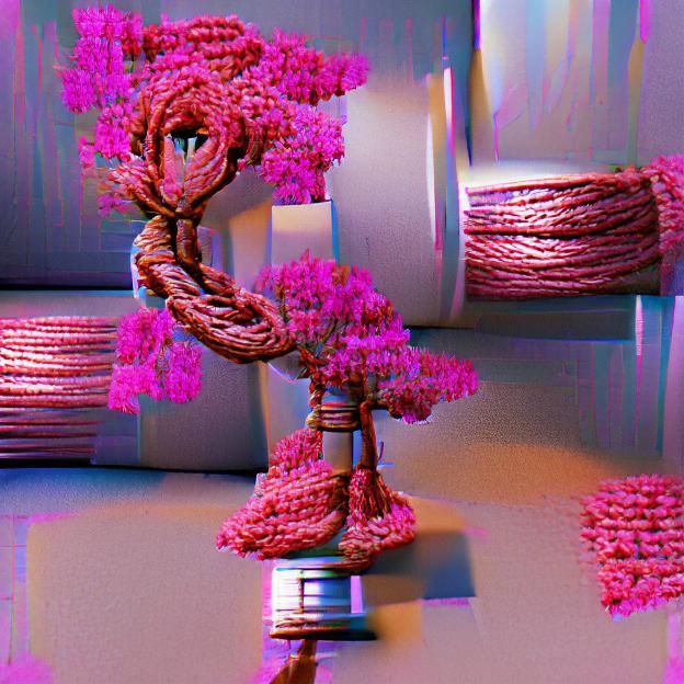 Neon Pink Tree with Roses in Forest