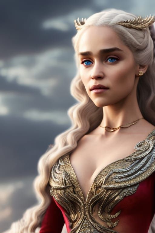 Fierce Daenerys Targaryen Portrait in Flowerpunk Style