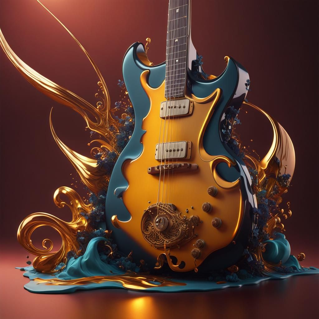 Melting Guitar in Surrealist Style
