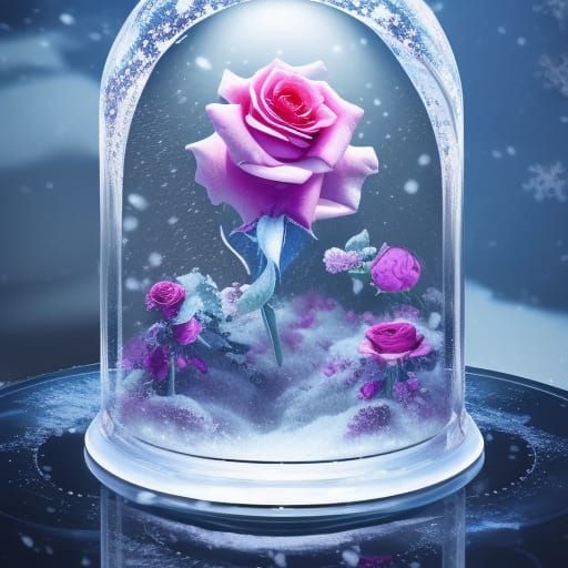 Rose Paradise Encased in Snow Globe