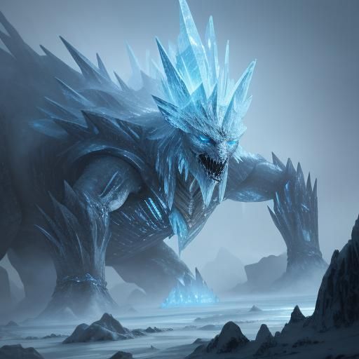 Mystical Ice Creature Awakens: Fantasy Concept Art