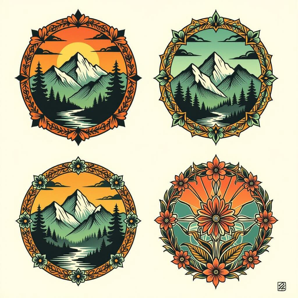 Double Exposure Flash Tattoo Sheet in Minimalist Style