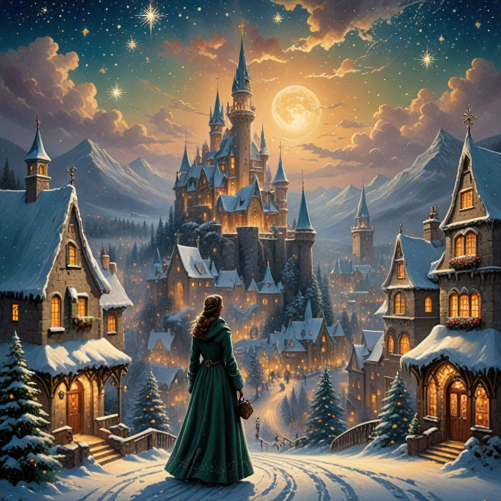 Glamorous Christmas Queen in a Fantastical City