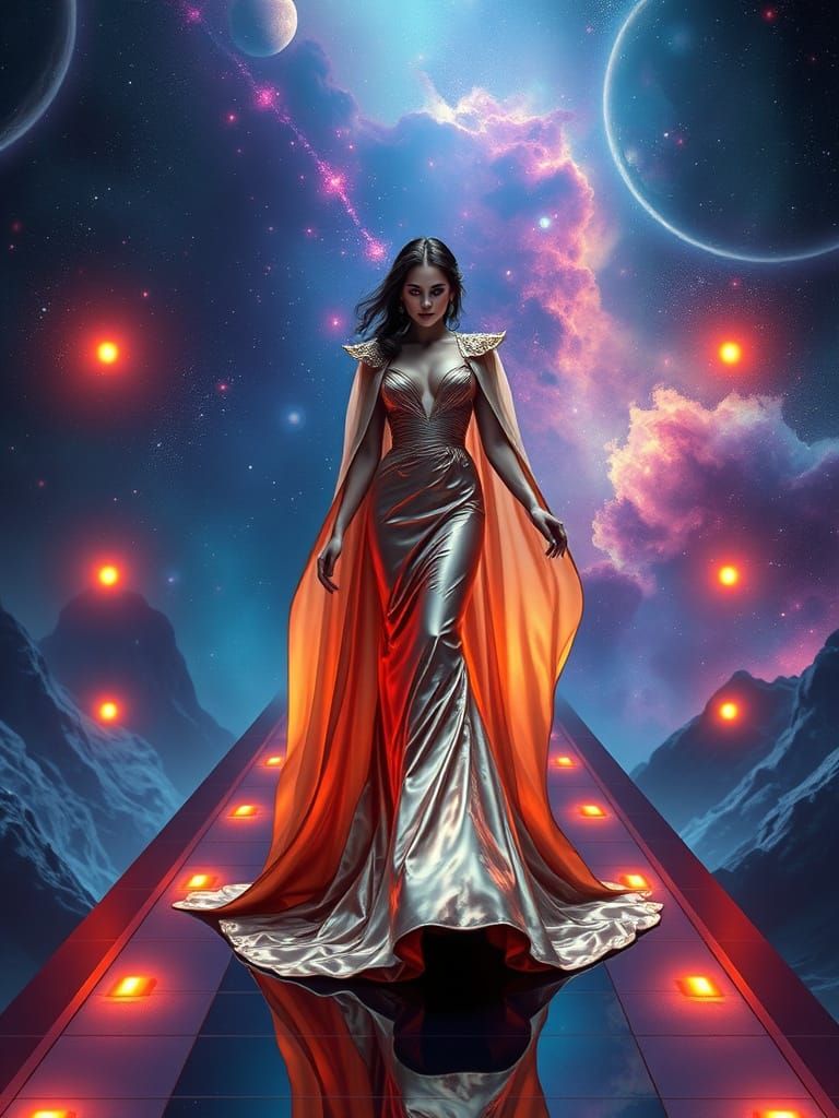 Ethereal Vampire Model Walks Cosmic Runway in Steampunk-Insp...