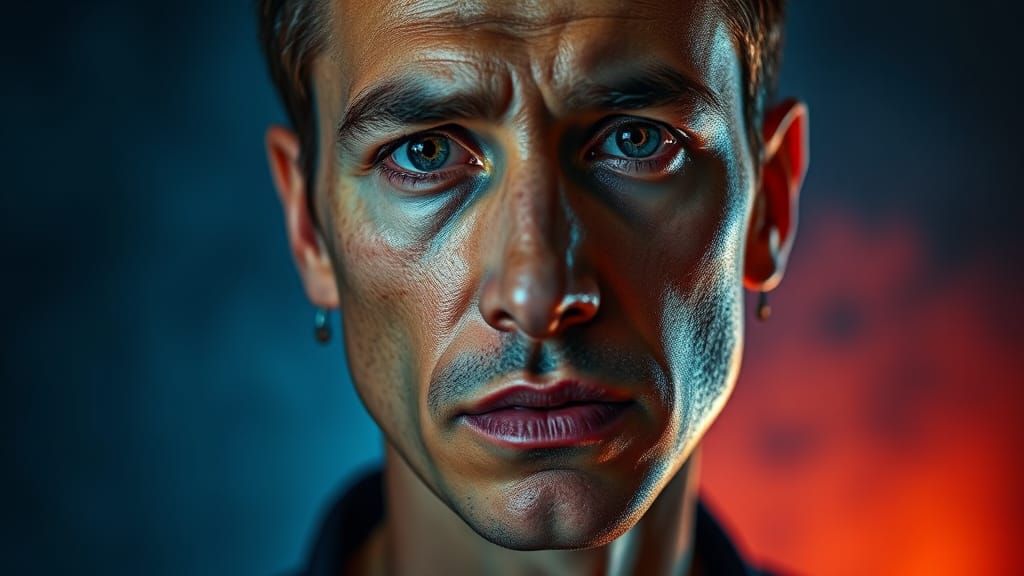 Dramatic Hyperrealistic Portrait with Colorful Background