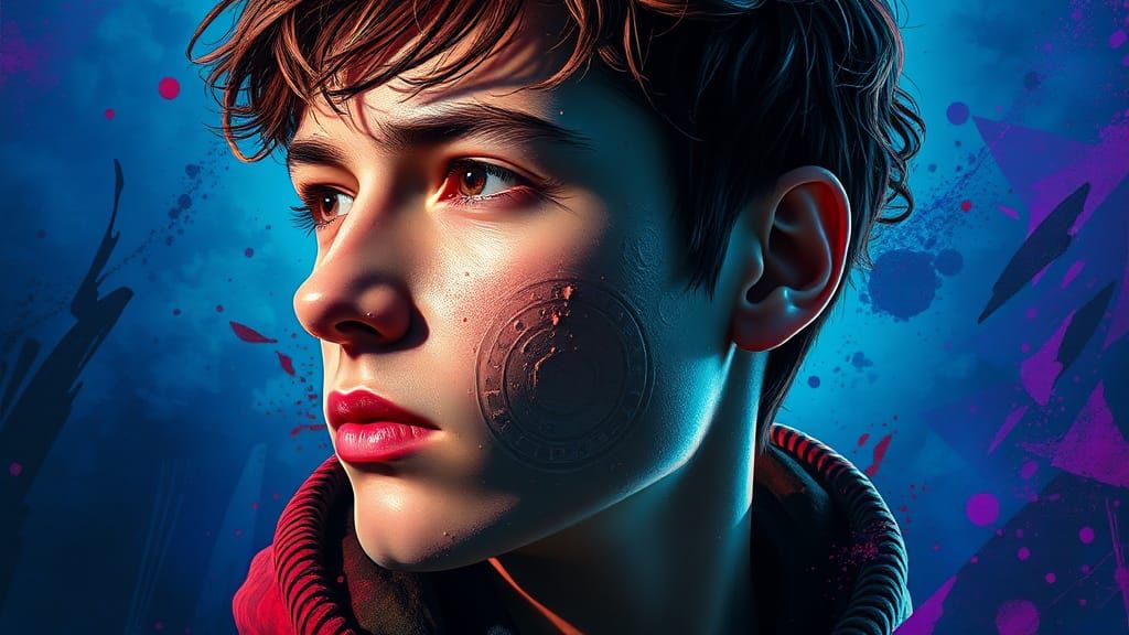 Dramatic Portrait in Splash Art Style with Typographic Overl...