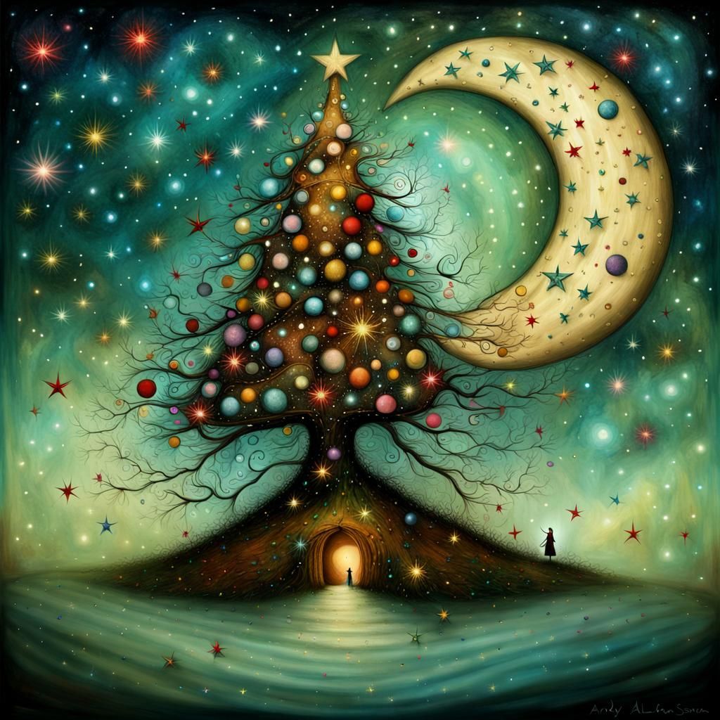 Surreal Christmas Tree House with Starry Sky
