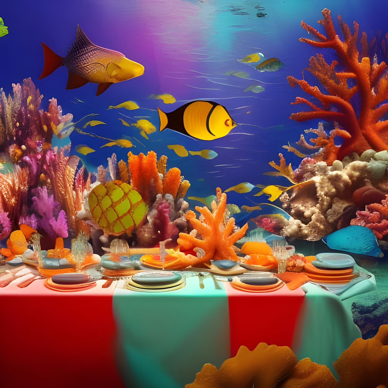 Fantastical Underwater Thanksgiving Dinner in Coral Reef