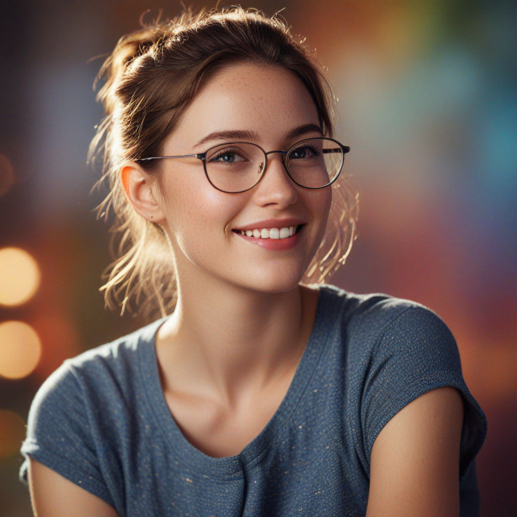 Warmly Lit Hyperrealistic Portrait of a German College Woman...