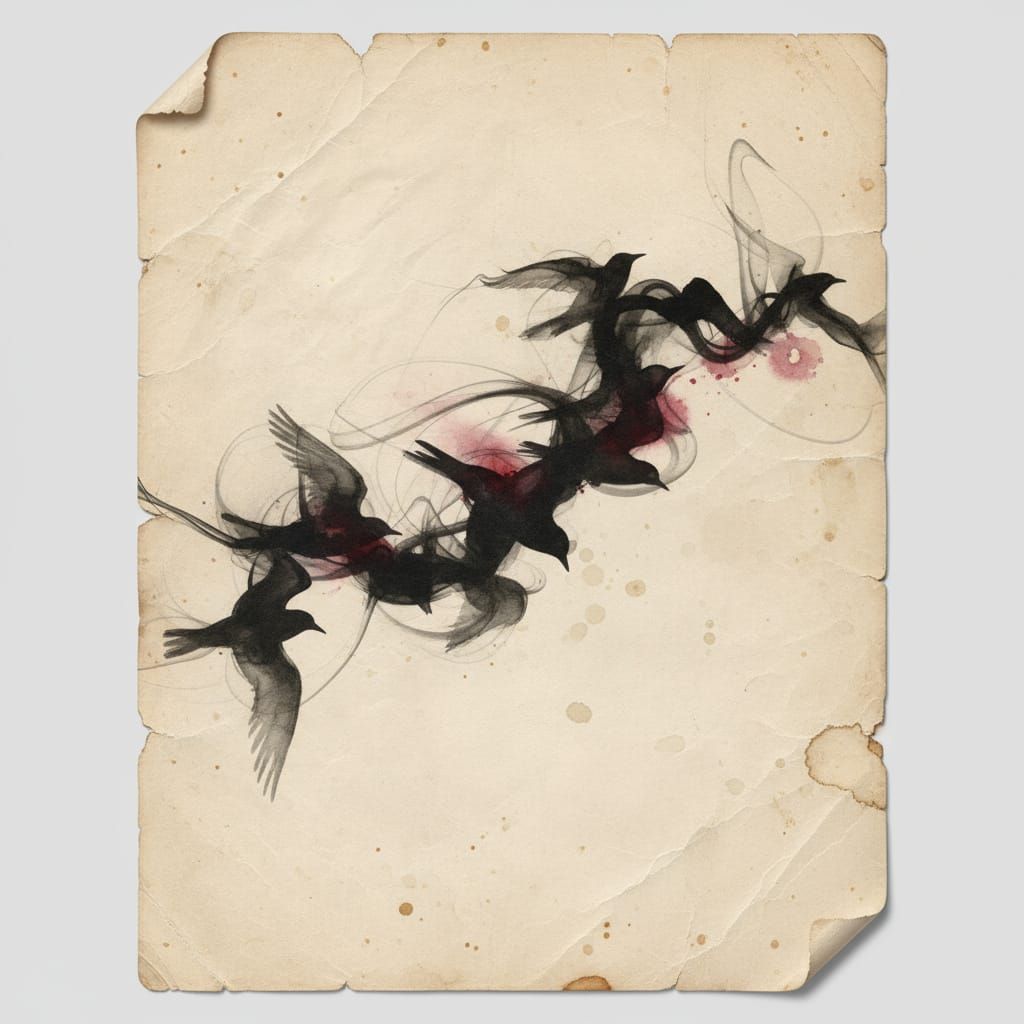Ethereal Starling Murmuration on Parchment