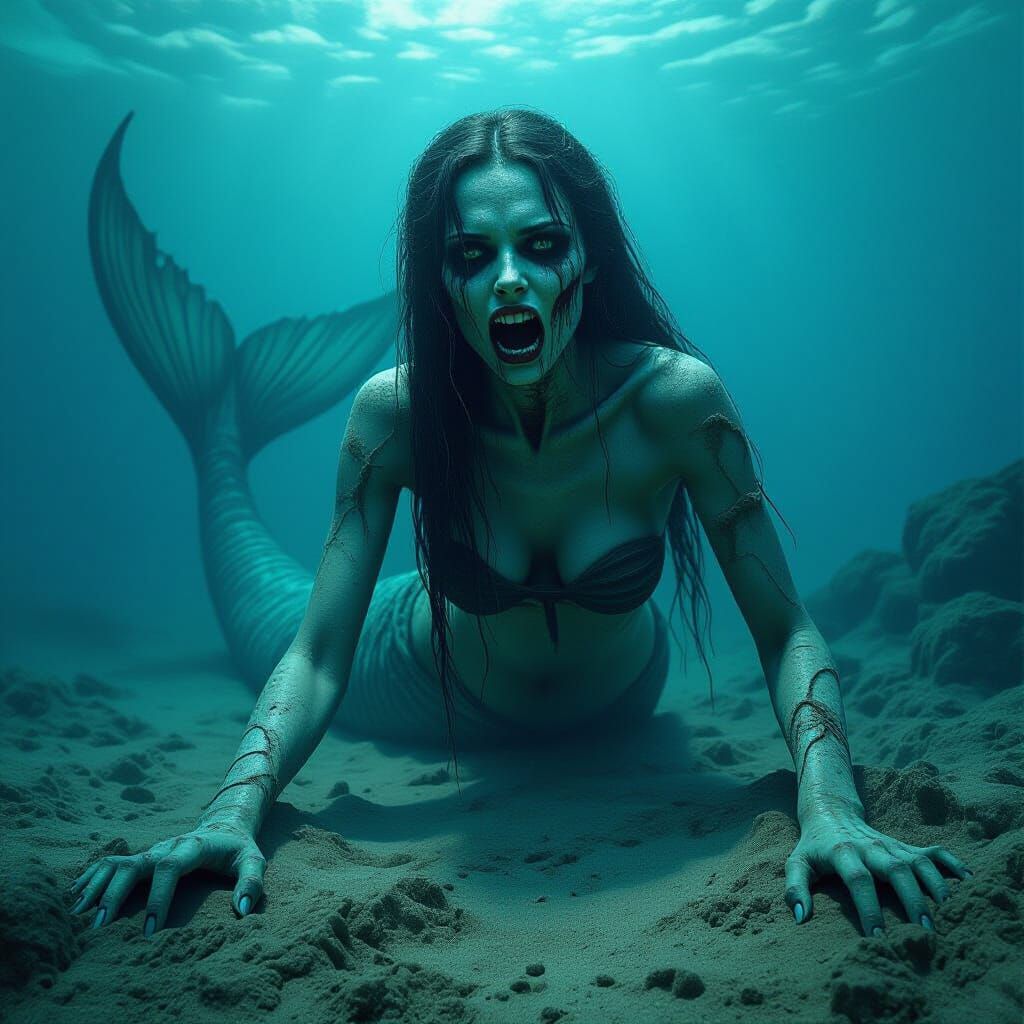 Undead Mermaid Emerging: Horror Art Style