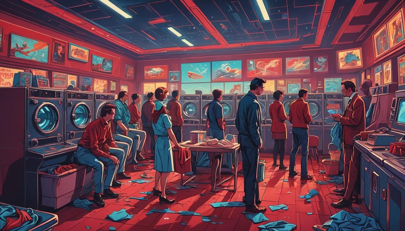 Retro-Futuristic Cinema Laundry in Pop Art Style