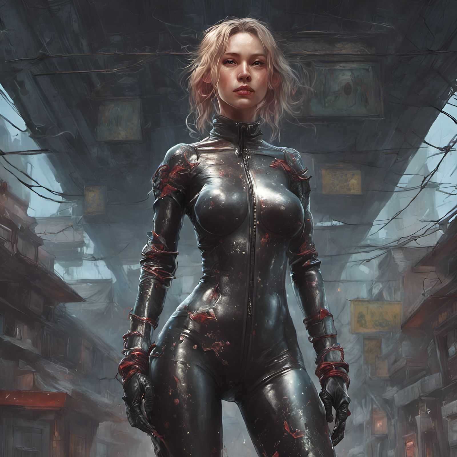 Woman in Latex Bodysuit: Hyperdetailed Digital Art