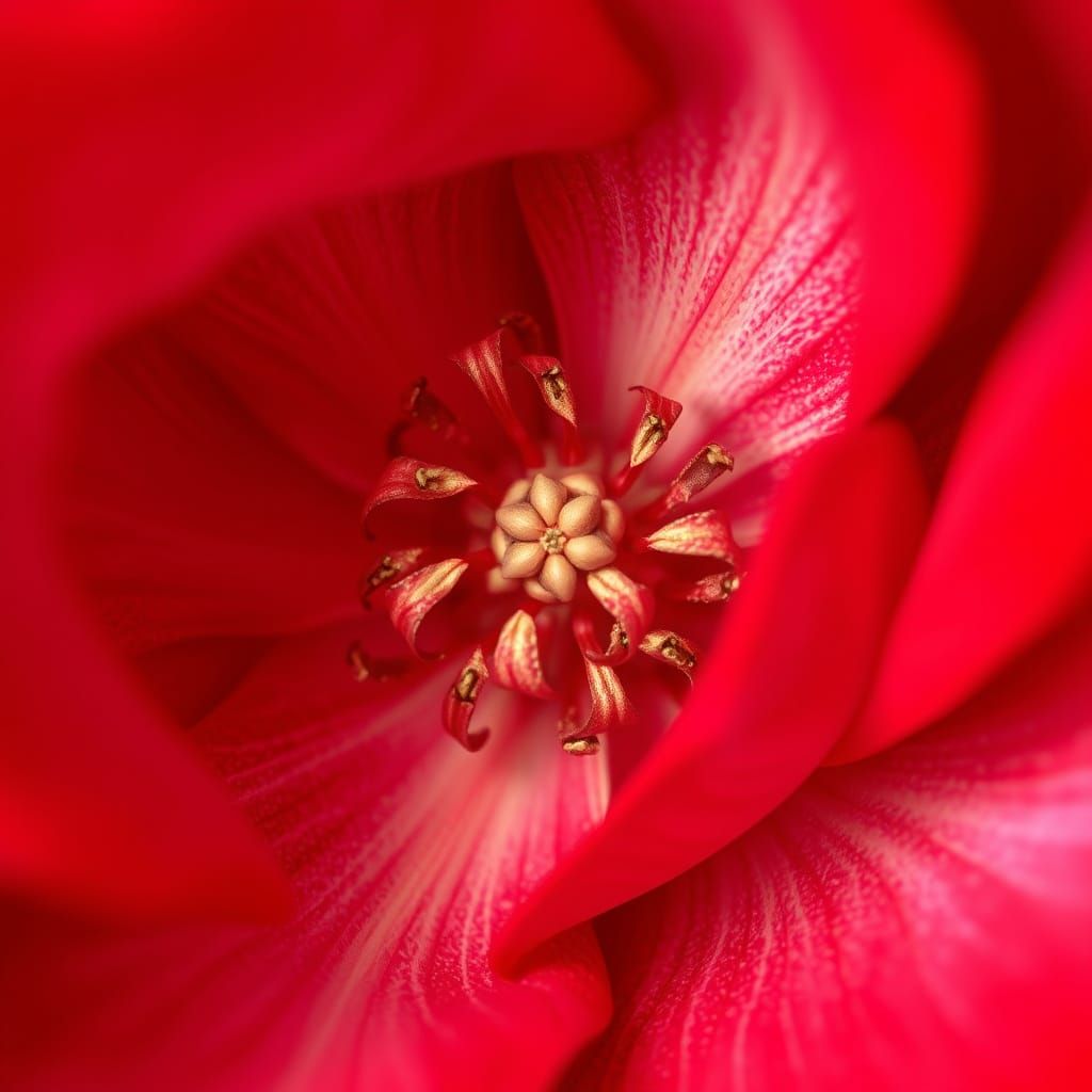 Intricate Interior of a Red Rose Bud in 3D
