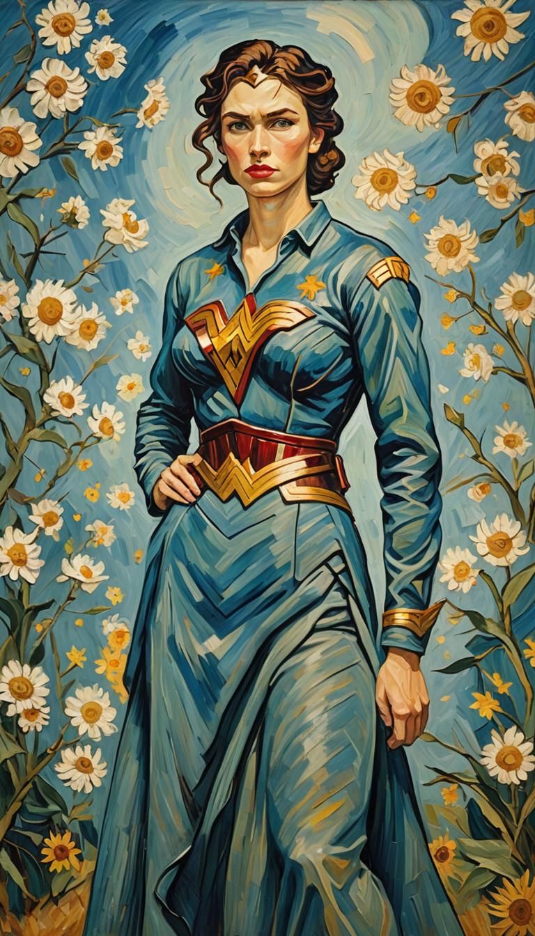 Confident Woman in Van Gogh Oil Painting Style