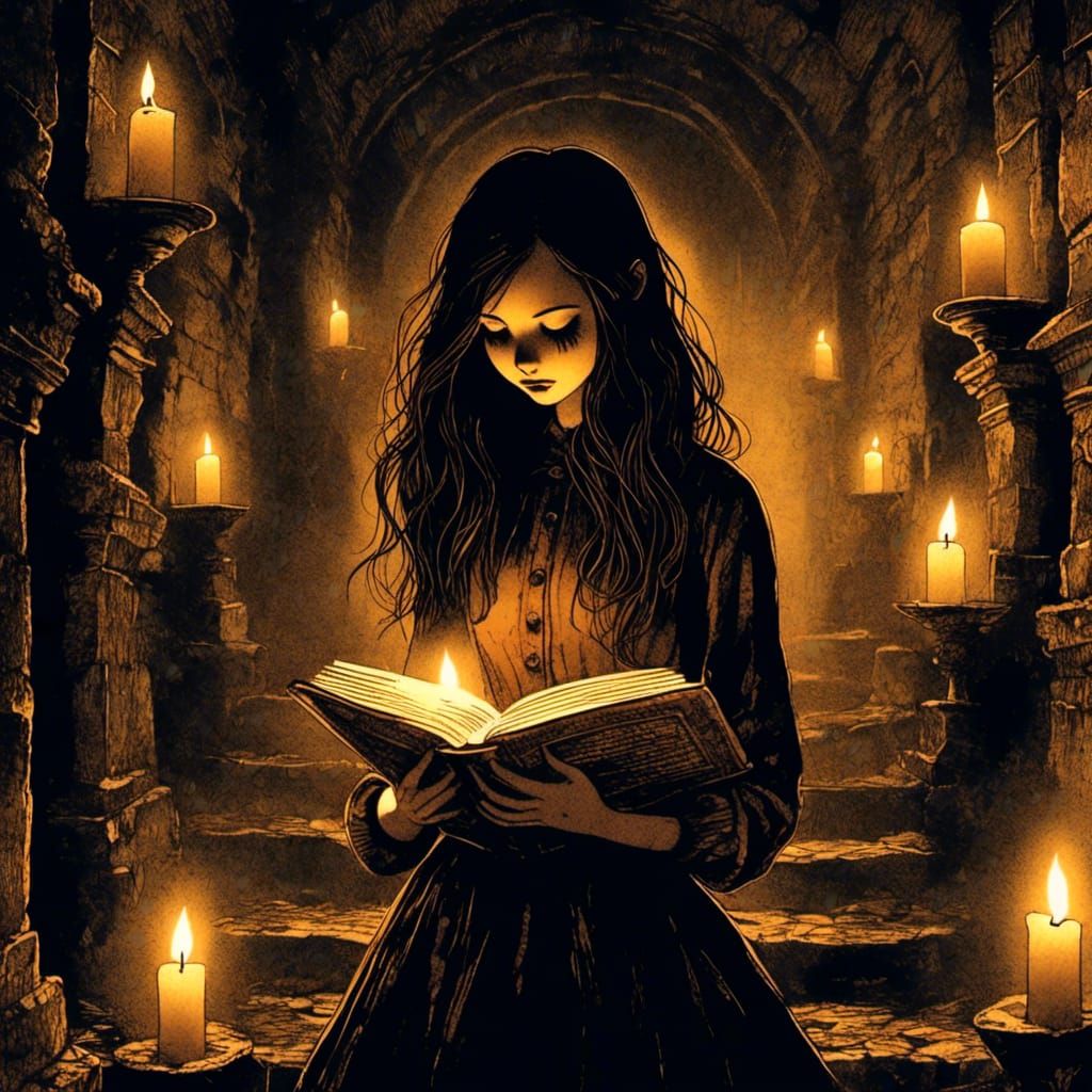 Sinister Book Illustration in Dark Fantasy Style