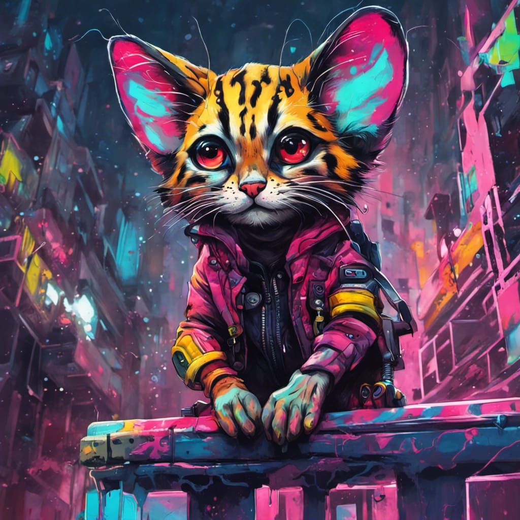 Cyberpunk Margay in Graffiti Splash Art Style