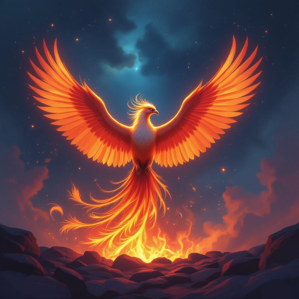 Majestic Phoenix Rises From Embers in Cosmic Nebula