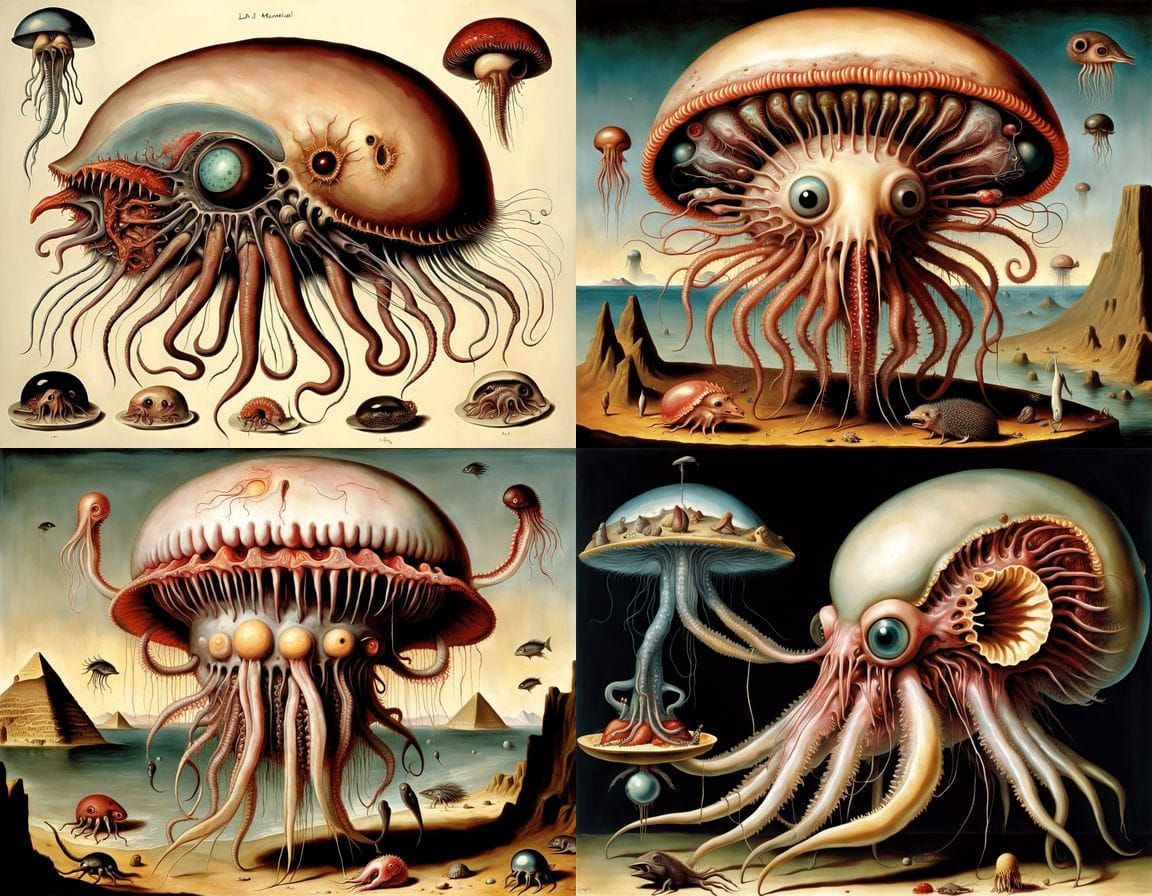 Surreal Egyptian Homunculus with Organs and Beak