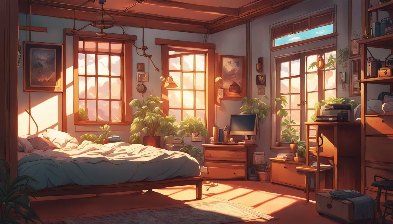 Cozy Bohemian Bedroom in Ghibli Anime Style