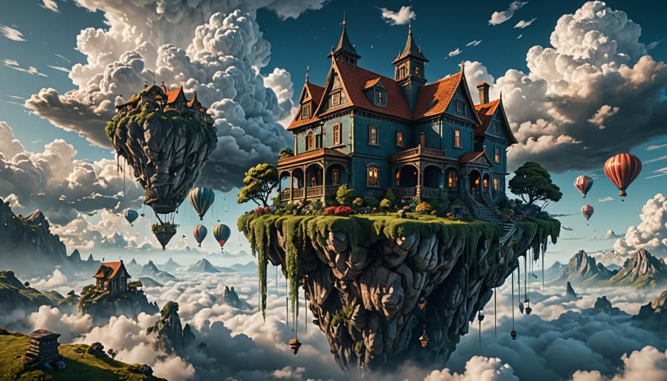 Floating House in the Clouds: Fantasy Concept Art