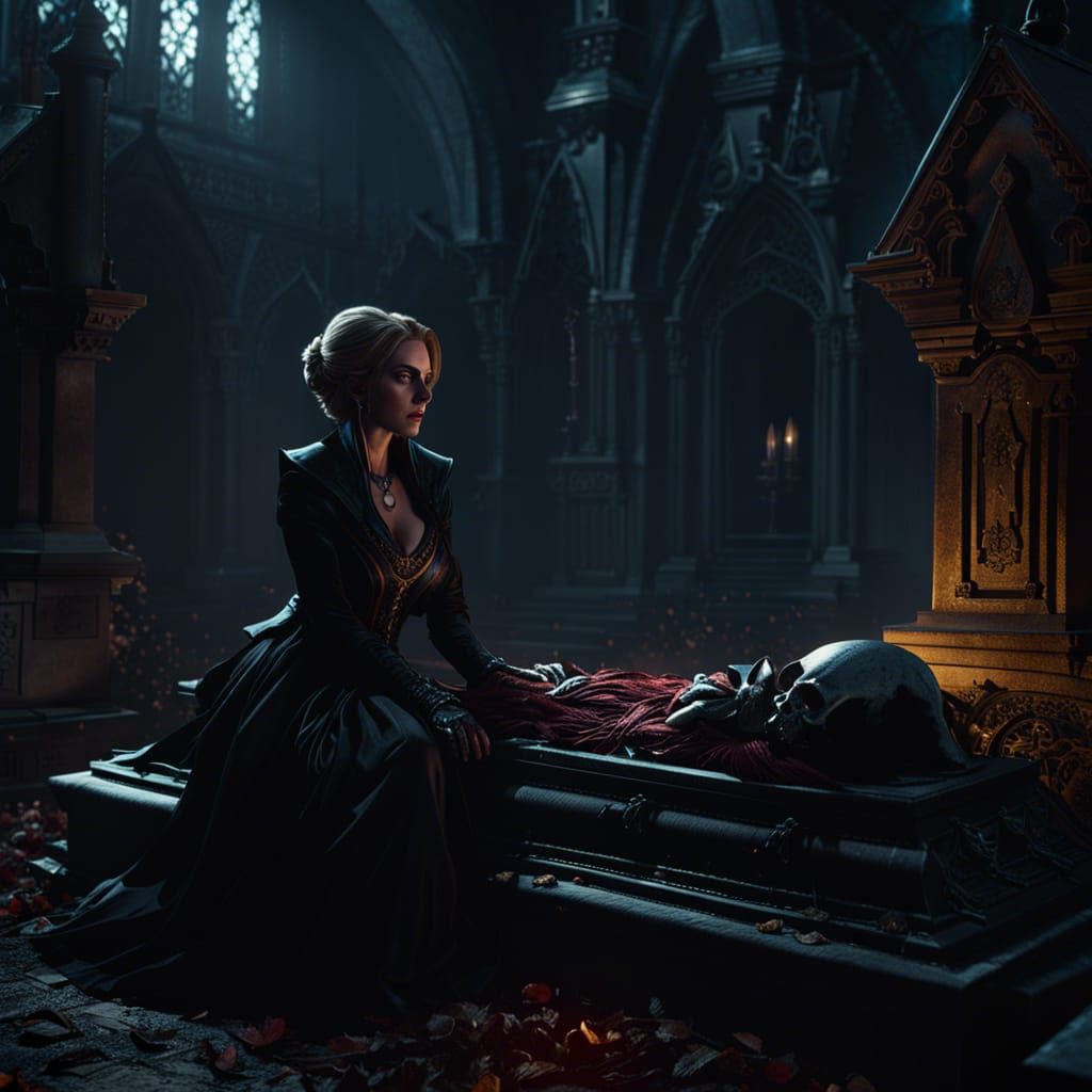 Gothic Woman in Grave: Dark Fantasy Concept Art