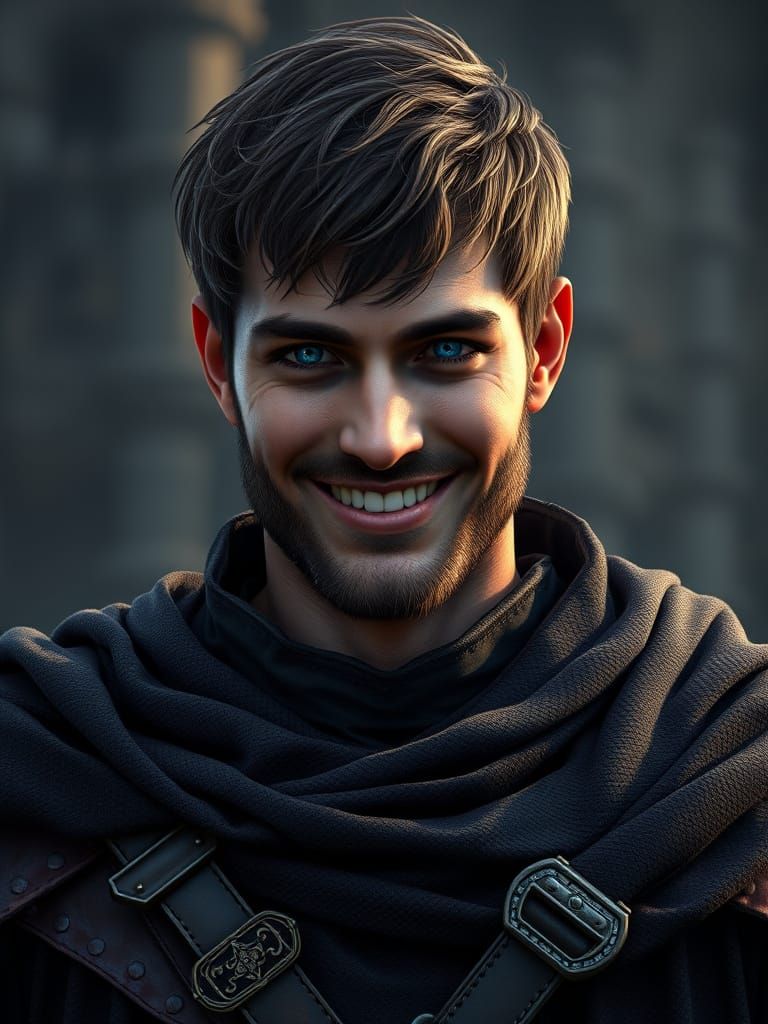 Charming Medieval Knight in Black Attire