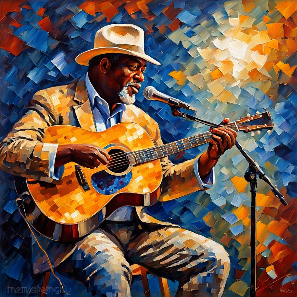 Blues Singer with Guitar: An Impressionist Painting
