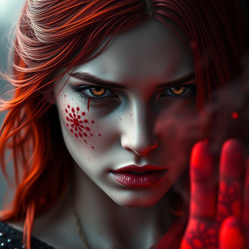 Woman Conjuring Blood Magic in Dark Fantasy Style