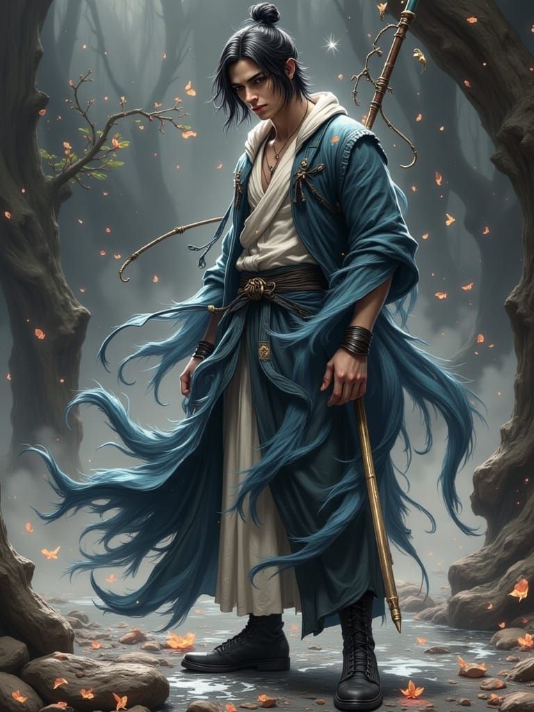 Handsome Wuxia Cultivator in Mystical Landscape