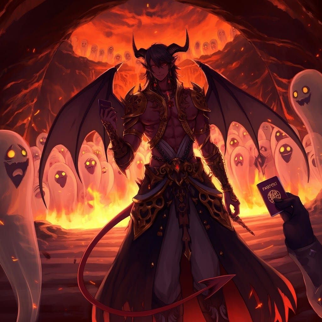Demonic Being at Underworld Entrance in Anime Style