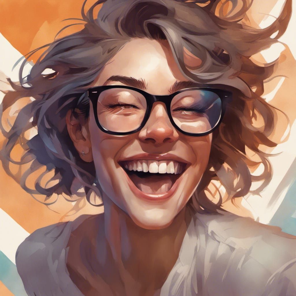 Laughing Trans Woman Portrait in Hyperdetailed Style