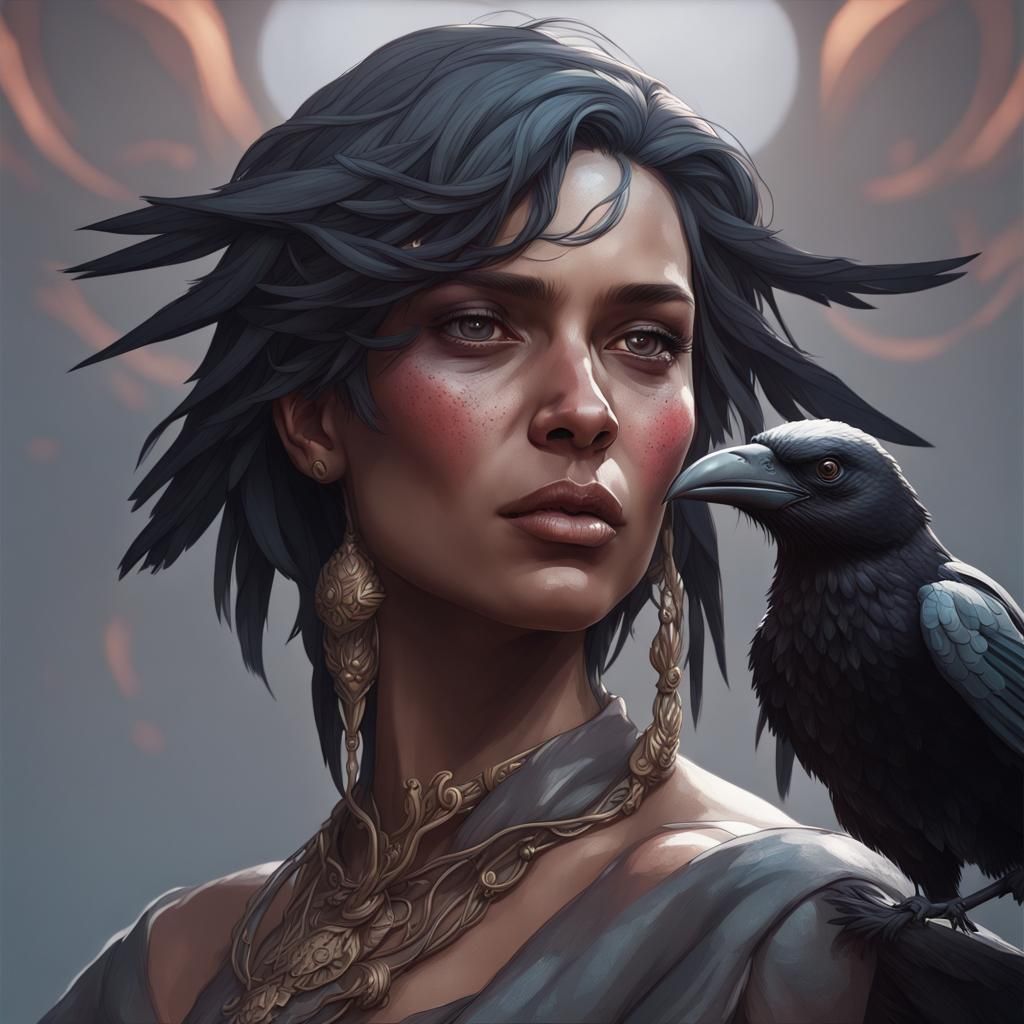 Detailed Crow Person Portrait in Digital Art Style